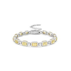 Gold-plated S925 bracelet with rectangular yellow stones and pavé halos