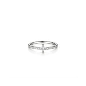 S925 sterling silver mini cross ring with pavé crystals
