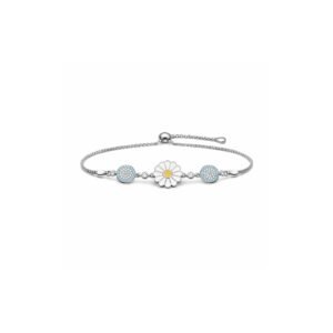 925 sterling silver daisy bracelet with blue pave rondels and enamel