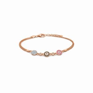 S925 rose gold-plated bracelet with multicolor pavé evil eye and adjustable clasp