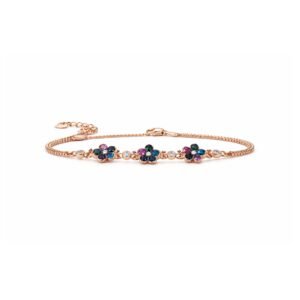 Rose gold-plated S925 floral station bracelet with multicolor stones