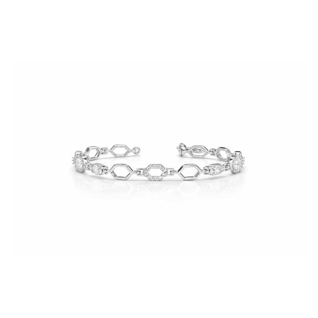 925 sterling silver hexagon link bracelet with pavé accents