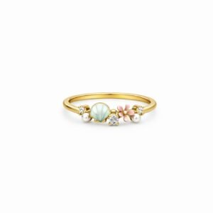 S925 gold-plated enamel ring with seashell, pearls and flower motifs