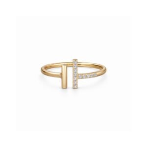 S925 gold-plated open ring with pavé T-bar and polished bar