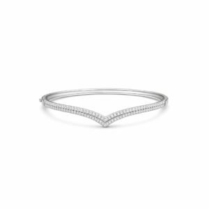 S925 sterling silver V-chevron double pavé bangle bracelet