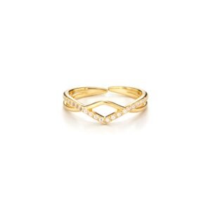 S925 gold-plated V-chevron ring with pavé stones